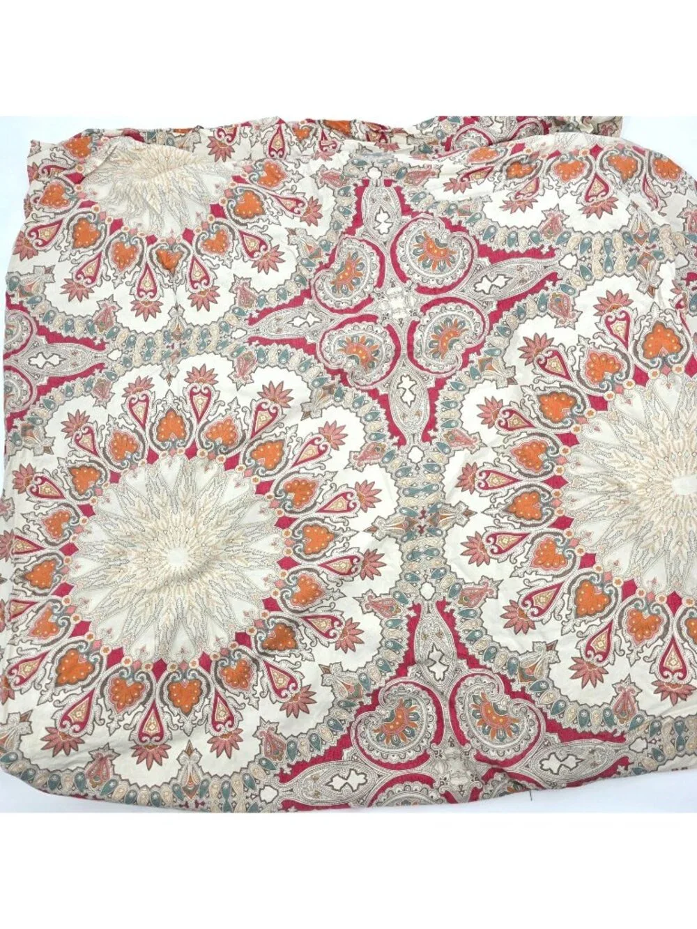 Pottery Barn Duvet Cover Queen Valencia Paisley Medallion Red Blue Pink Orange